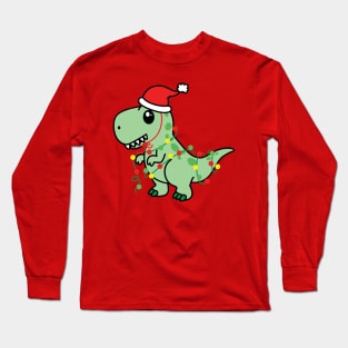 Cute Dinosaur Christmas Tree Lights Long Sleeve T-Shirt